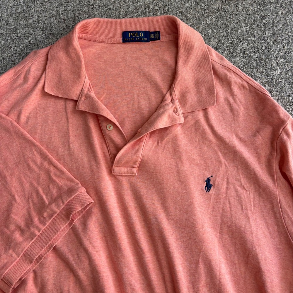 Polo Ralph Lauren Polo Shirt Mens 2XLT Classic Fit Peach Pink Heathered Short Sl